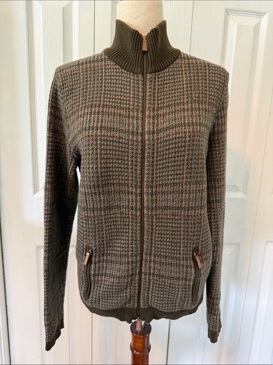 Ralph Lauren Sweaters - Vintage 90s Ralph Lauren Plaid Knit Cardigan 100% Cotton Sz L